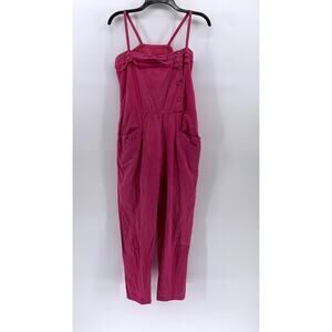 PARIS III Women's Fuchsia Side-Button Spaghetti Strap Jumpsuit SZ S